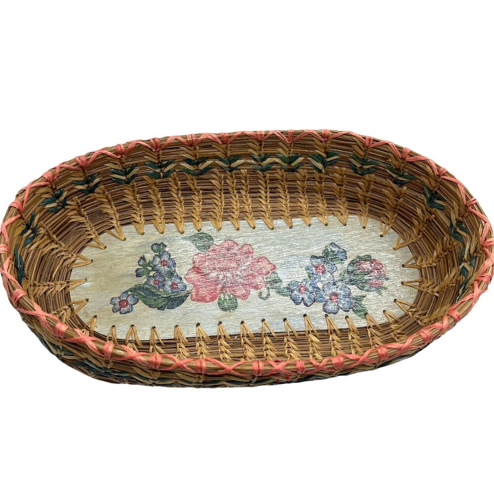 Decoupage Basket Handmade Brown Decorative Cottagecore Country Signed Clancy